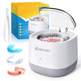 Exluvon Ultrasonic Retainer Cleaner 45kHz, 250ML Portable Ultrasonic Cleaner, Professional Retainer Cleaner Machine for Dentures, Mouth Guard, Aligner and Jewelry