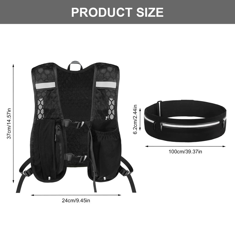 Adjustable Running Vest Men and Women, Reflective Hydration Backpack With