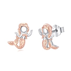 Mermaid Earrings 925 Sterling Silver Mermaid Stud Earrings Hypoallergenic Mermaid Jewellery for Women Girls Children, Sterling Silver, No Gemstone