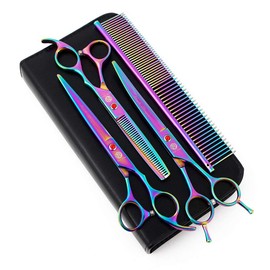 Purple Dragon 7.0 inch Rhinestone Decoration 3PCS Pet Grooming Scissors Dog Hair Cutting & Thinning Shears Set