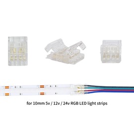 Clearhill 10mm 4Pin 10Pcs Transparent Solderless LED Light Strip Connectors,Strip to Wire Connectors,for Double Color 5V/12V/24V LED Strips,No Soldering Required,Secure Connection.