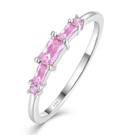 Guesma Pink Tourmaline Cushion Princess Cut Eternity Ring for Women - Solid Sterling Silver 18K White Gold Plated Created Birthstone Stackable Promise Bnads Jewelry Size 9