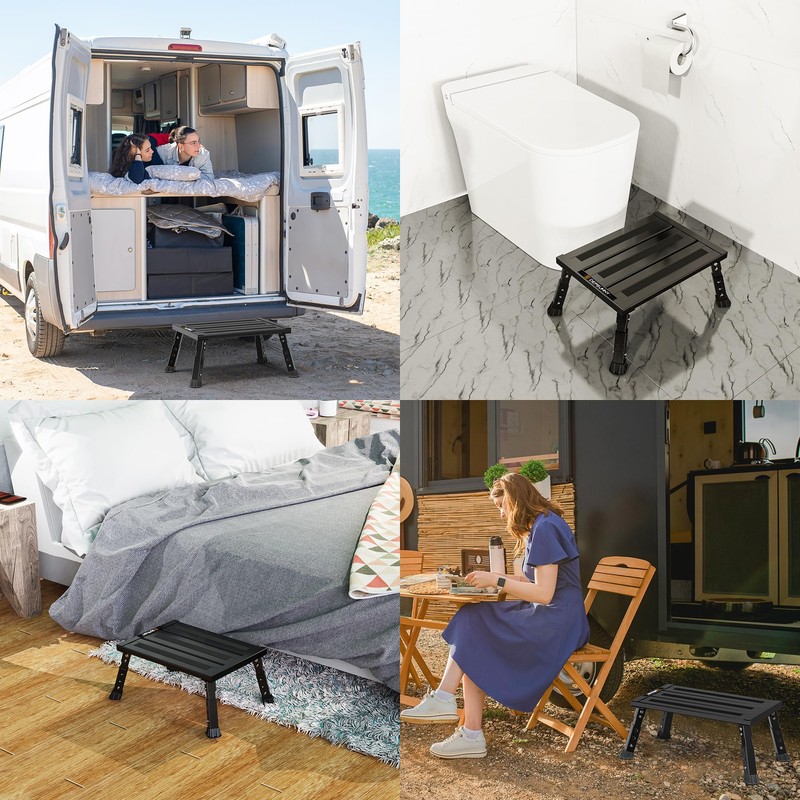 DEPSUNNY Adjustable RV Step Stool, 3-Step Height Adjustment, Foldable Legs,