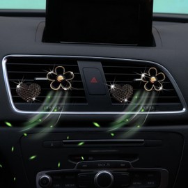 4PCS Car Air Vent Clips with Fragrance Pads, Cute Flower Car Air Fresheners Vents Clips Diamond Vent Clip Car Interior Decor Charm Bling Car Accessories Car Decoration for Women (Black)