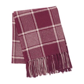 VHC Brands Eston Rustic Farmhouse Decor Autumn Seasonal Burgundy Tan Plaid Throw 50x60