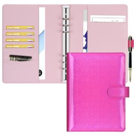 Toplive Leather A5 Binder 6 Round Ring Binder Planner Notebook Cover for A5 Filler Paper (Inner Paper Not Included) Glitter Pink