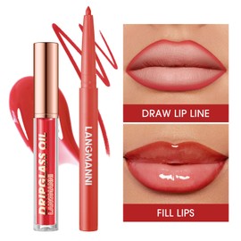 6pcs Matte Lip Liner Mit 6 St. Pflegendem Lippenöl Lipgloss Set, Langanhaltendes und feuchtigkeitsspendendes 2-in-1-Makeup-Set, glänzendes, leichtes, getöntes Lippenbalsam-Makeup-Geschenkset