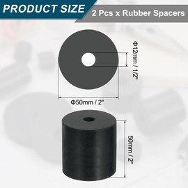 uxcell 2Pcs Thick Rubber Spacer, 2 Inch OD x 1/2 Inch ID x 2 Inch Thickness Round Rubber Bushings Anti Vibration Flat Spacer Washers for Home Industrial Machinery