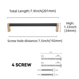 BUKOBYHE 10 Pack 7.5Inch(192mm) Kitchen Cabinet Handles Black and Champagne Bronze Knurled Cabinet Pulls Black Drawer Pulls Kitchen Hardware