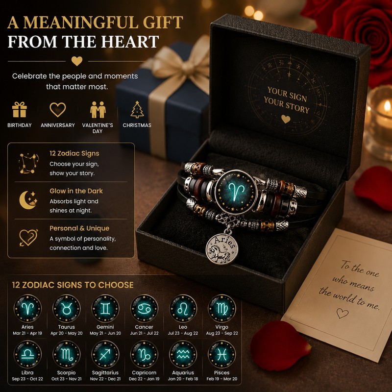 Starry Sky Zodiac Luminous Leather Bracelet for Men & Women