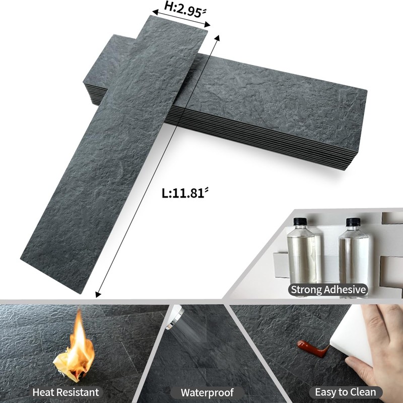 AULIGET 40-Piece Black Slate Peel and Stick Backsplash Wall Tiles,