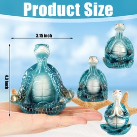 Briwooody 4 Pcs Sea Turtle Meditation Yoga Decor Teal Coastal Beach Room Decor Aesthetic Meditating Turtle Statues Set Zen Yoga Resin Figurines for Bedroom Home Table Desk Office(Stylish)
