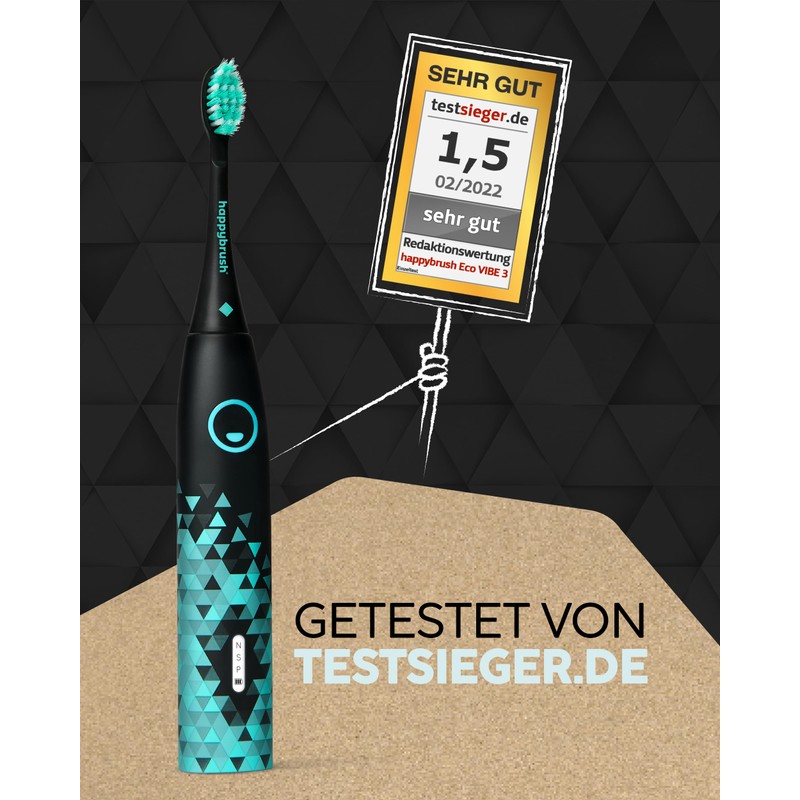 happybrush [Testsieger*] Elektrische Schallzahnbürste Eco VIBE 3 - Nachhaltige Zahnbürste