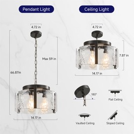 Modern Black Round Glass Chandelier,3 Light Entryway Pendant Lighting,Dining Room Lighting Fixtures Over Table,Vintage Drum Chandeliers for Kitchen Bedroom Living Room Stairwell Foyer Laundry Bathroom