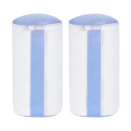 Shoe Washing Bag - White with Blue Mesh, Pair of 2,Laundry Bag with Durable Zipper Reusable Cleaning for Sneaker (COLOR:White+Blue)