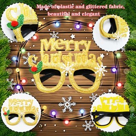 10Pcs Christmas Glasses, Glitter Xmas Santa Eyeglasses Frame for Kids Adults Christmas Party Favor Holiday Gift Photo Props Decor Accessories