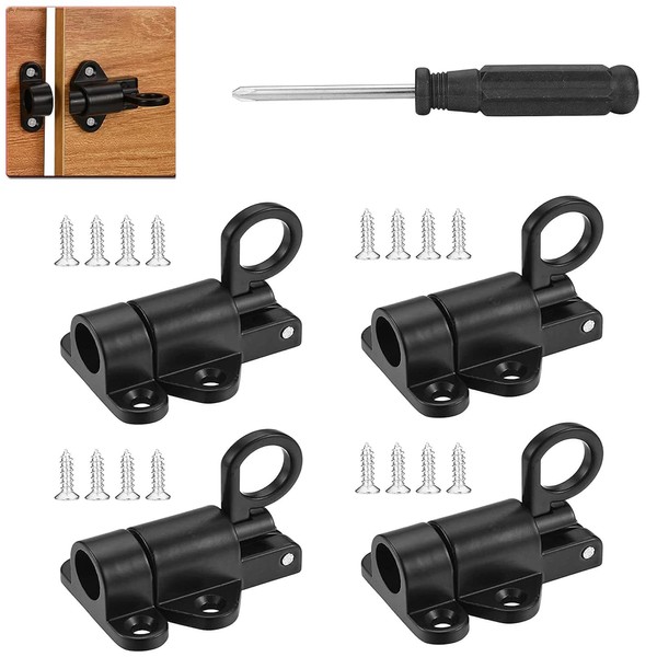 Mogokoyo Pack of 4 Automatic Door Bolt Black Spring Lock