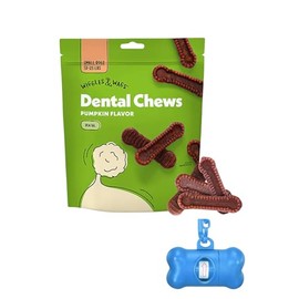 Wiggles & Wags Golosinas dentales para Perros pequeños, Sabor Calabaza, 340 Gramos con dispensador en Forma de Hueso y Rollo.