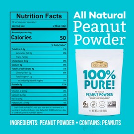 Crazy Richard's 100% All-Natural Peanut Butter Powder with No Added Sugar and Non GMO (2 Pound Bag, Pack of 1)