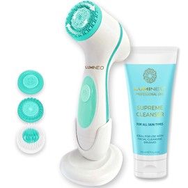 Lumineo Cepillo de limpieza facial con gel limpiador, exfoliante de poros y puntos negros, cepillo facial eléctrico USB para una limpieza suave y profunda (turquesa (piel normal))