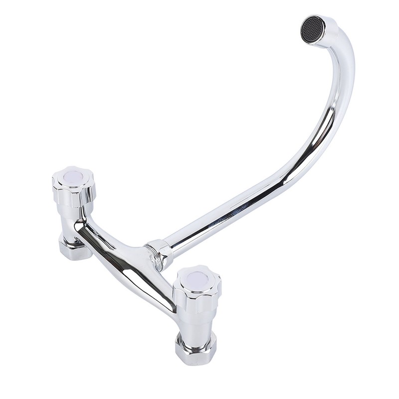 Wall Mount Kitchen Stainless Steel Smooth Surface 2 Handles Faucet