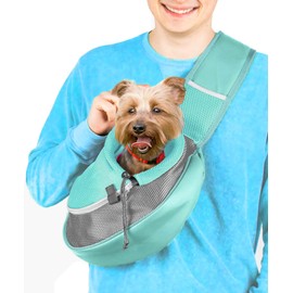 Cuddlissimo! Pet Sling Carrier - Small Dog Puppy Cat Carrying Bag Purse Pouch - For Pooch Doggy Doggie Yorkie Chihuahua Baby Papoose Bjorn-Travel Front Backpack Chest Body Holder Pack To Wear (Teal-S)