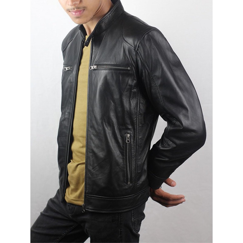 Crissman Designs Men's Black Leather Jacket | Real Lambskin Cafe