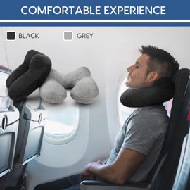 HITSZS Neck Pillow Travel Pillow Inflatable Compact Neck Pillow Ergonomic Headrest with Velvety Soft Washable Cover for Camping, Travel, Plane, Train, Car, Office