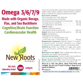 New Roots Herbal - Omega 3/6/7/9-180 softgels - Essential Fatty Acids - Made with Organic Borage, Flax, and Sea Buckthorn
