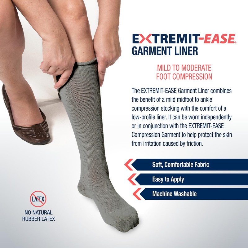EXTREMIT-EASE Garment Liner, Unisex, Light Foot-to-Ankle Compression, Gray, Small, 2