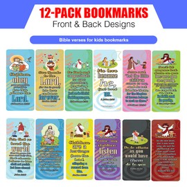 NewEights Bible Verses for Kids Bookmarks (2-Sets X 6 Cards) – Daily Motivational Card Set – Collection Set Book Page Clippers – Ideal for Church Events