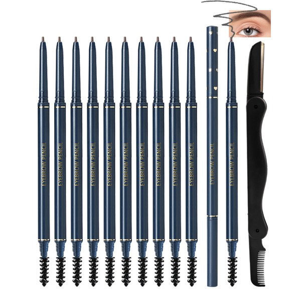 Eyebrow Pencils Kit, 12Pcs Dual-End Black Retractable Brow Pencil with