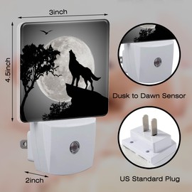 Full Moon with Howling Wolf Night Light for Kids,Majestic Wolf Under Serene Moonlight Night Light Plug in with Dusk to Dawn Sensor,0.5w Energy Saving Nightlight for Hallway Stairway Kitchen Bedroom