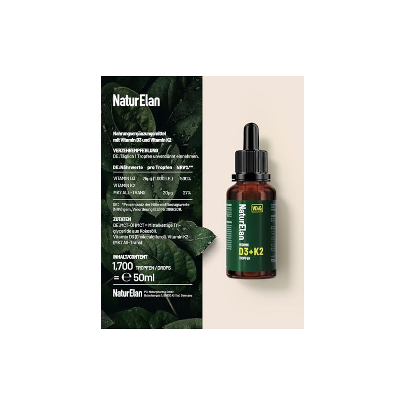 Vitamin D3 K2 High Dose Drops - 50 ml, 1000