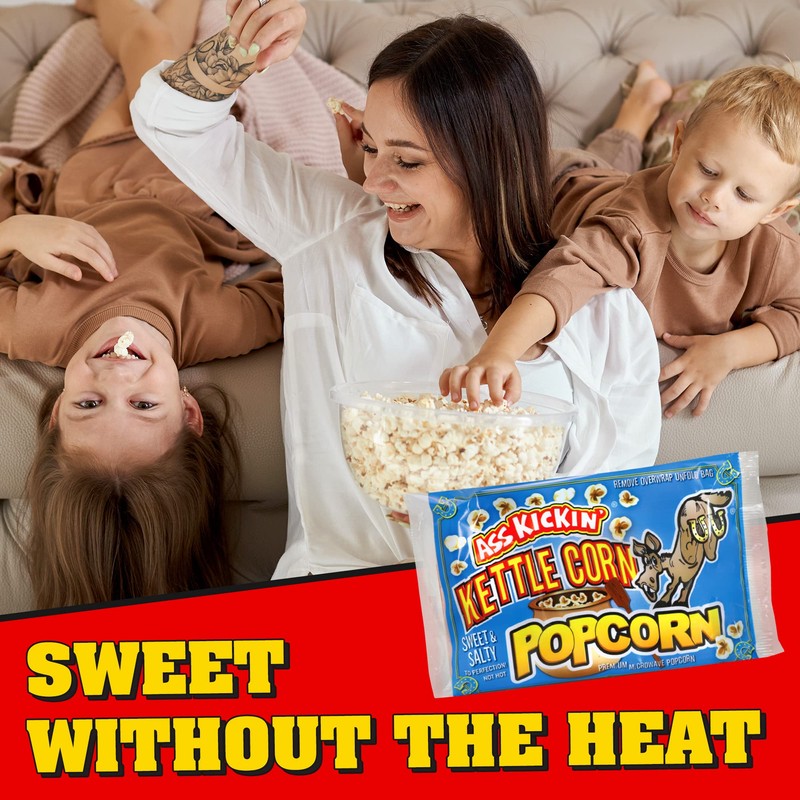 ASS KICKIN' Kettle Corn Microwave Popcorn Bags - 3 Pack