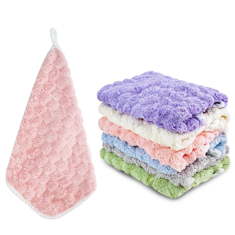 6Pcs Hanging Hand Dry Towels, FHDUSRYO Square Microfiber Hand Towels
