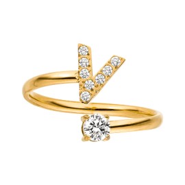 Purelei® Buchstaben Ring V – Damenring aus langlebigem Edelstahl – Wasserfeste Ringe – Verstellbare Ringe von Größe 50 bis 60 – Modeschmuck für deinen individuellen Look