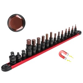 Allen-Wrench Hex Bit Socket Set: 16-Piece SAE Hex Key Socket Set with Magnetic Socket Rail Organizer 1/4, 3/8, 1/2-Inch Drive 5/64-9/16 Hex Socket Set with Adapter for Professional Garages Workshop