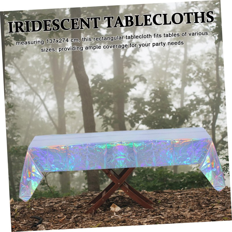 jojofuny 4pcs Iridescent Plastic Table Covers Holographic Foil Tablecloths for