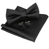 JEMYGINS Men's Plain Bow Tie and Pocket Square with Cufflinks,
