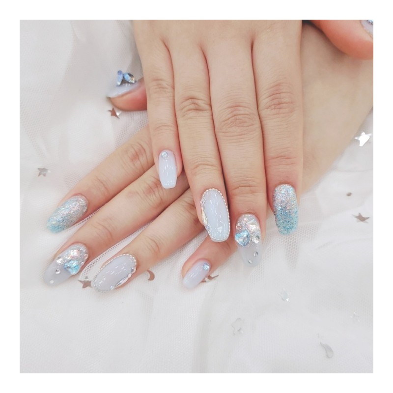 ❣️ Blue Sapphire Shimmer Handmade Nail Tips ✨ - Long