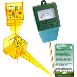 Moisture Sensor Combo, Meter & Rain Sprinkler Gauge + Outdoor Tips | Flower, Mulch, Plant, Grass & Garden Care