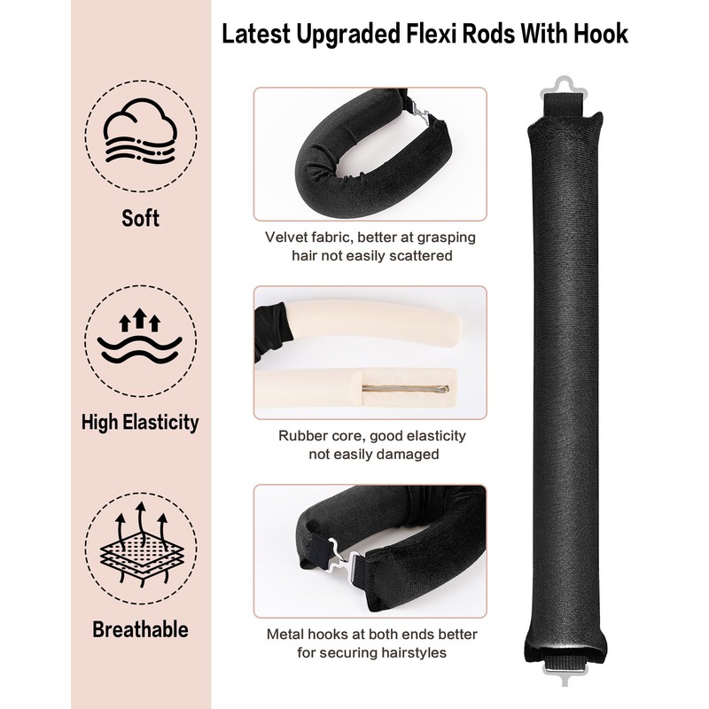 Overnight Blowout Rods Jumbo 3pcs,Heat less Hair Curler to Sleep