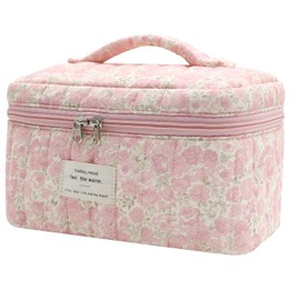 Gosect Large Makeup Bag, Cute Cosmetic Bag for Women Girls, Floral Coquette Aesthetic Toiletry Bag, Travel Make Up Organizer Bag (Crushed Flower)