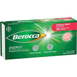 Berocca Energy Multivitamin with B Vitamins: B3, B6, B12, Vitamin C, Zinc, Calcium and Magnesium, to Support Physical Energy and Energy Levels, Berry Flavour, 30 Effervescent Tablets