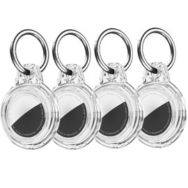 Mucuty 4 Pack Compatible with Apple Air Tags Holder, Waterproof Case with Air Tags Keychain,Clear Hard Cover for Luggage, Dog Collar, Cat, Car Keys-Clear White