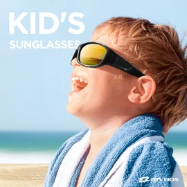 RIVBOS Rubber Kids Polarized Sunglasses With Strap Glasses Shades for Boys Girls Baby and Children Age 3-10 RBK037- Black Red Iced Lens