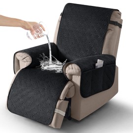 Timeles 100% Waterproof Recliner Chair Covers,Washable Chair Cover that Stay in Place with Pocket,Reclining Covers for Recliner Chair for Pets & Dogs (Medium: 23",Black)