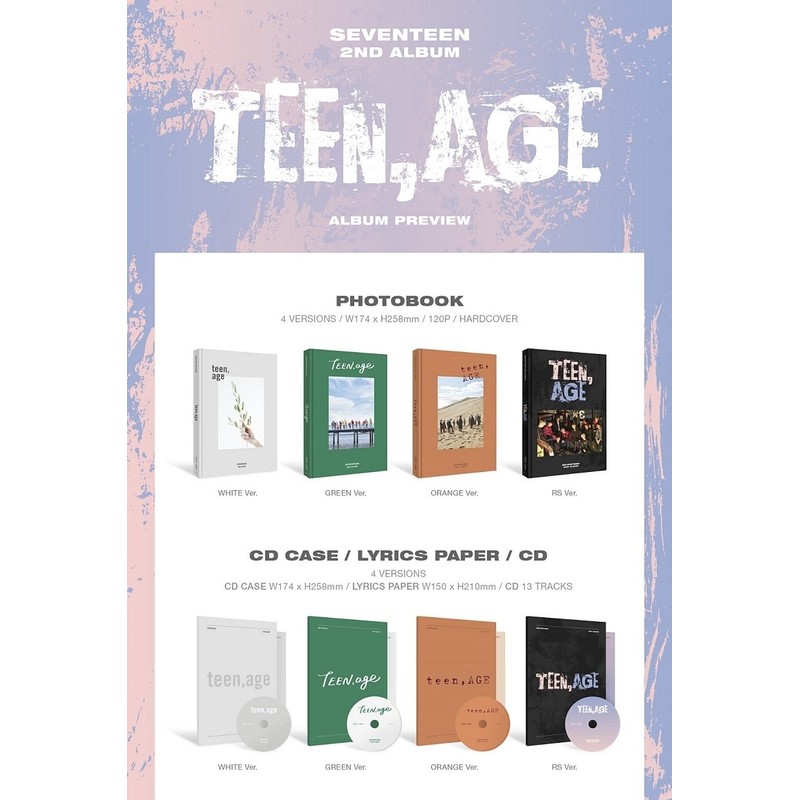 SEVENTEEN - TEEN, AGE (Vol.2) [WHITE ver.] CD+Photocard+Sticker+On Pack Poster+2