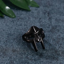 Rofusn Mens Stainless Steel Spartan Mask Helmet Rings,Roman Gladiator Helmet Face Mask MF Doom Viking Ring Band, Stainless Steel, No Gemstone